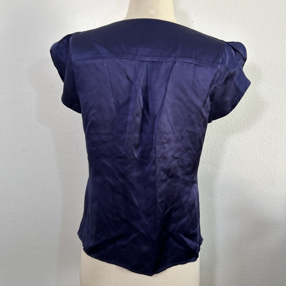 More Sunday Top‎ Womens S Navy Silk Satin Cap Sleeve Office Siren Romantic Y2K - Picture 4 of 11